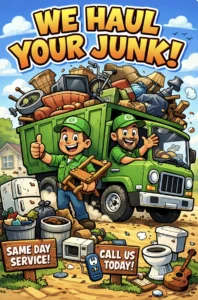 Junk removal service in Montreal loading furniture and household waste into a truck